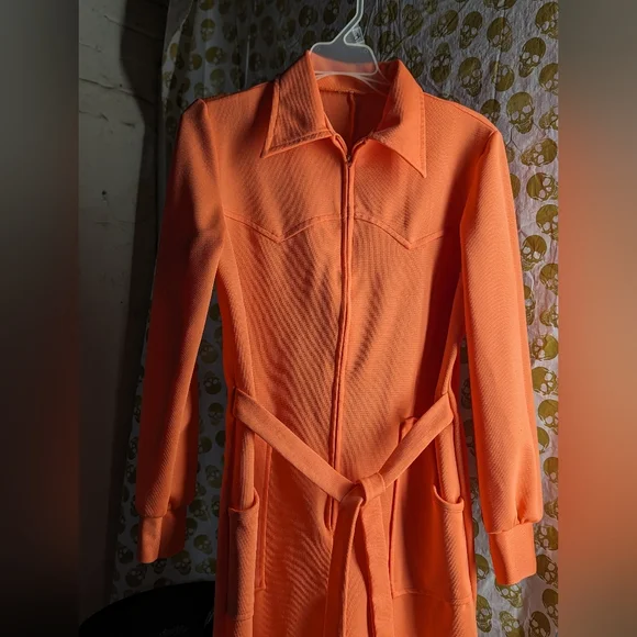 Vintage Pants Jumpsuits Vintage Handmade 7s Orange Jumpsuit